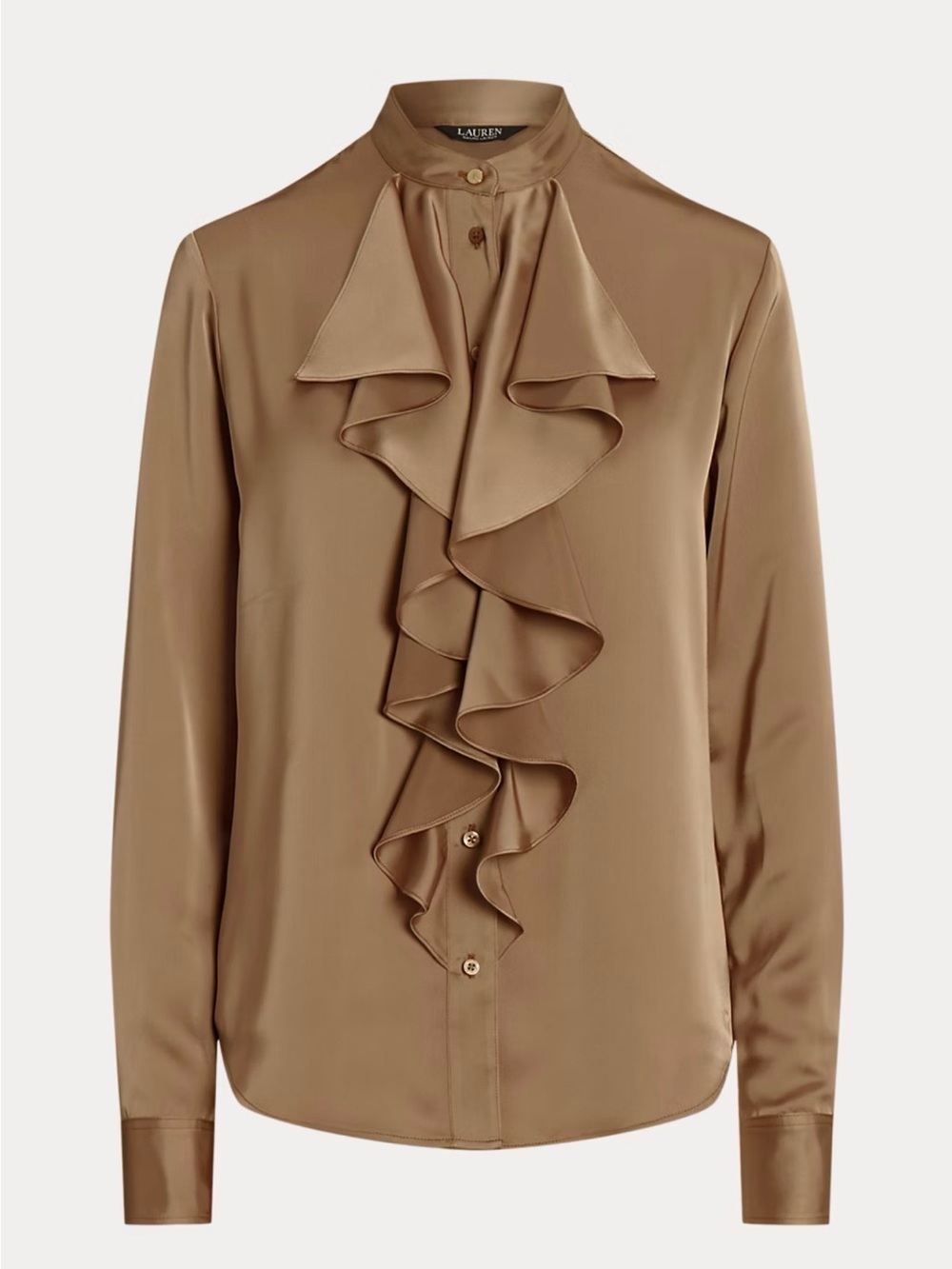 Lauren Ralph Lauren Women's XL Ruffle-Trim Satin Charmeuse Shirt